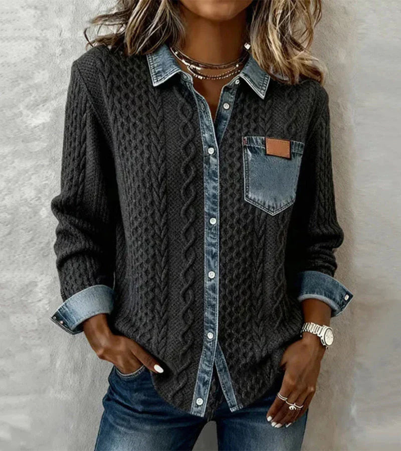 Áurea | Top de Punto Patchwork con Detalles de Denim