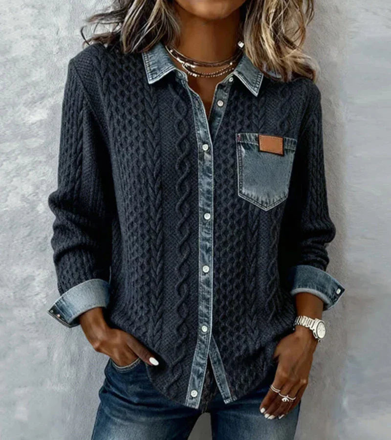 Áurea | Top de Punto Patchwork con Detalles de Denim