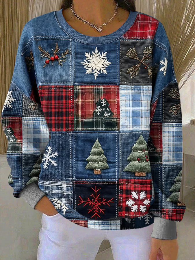 Nora - Suéter navideño con estampado de patchwork