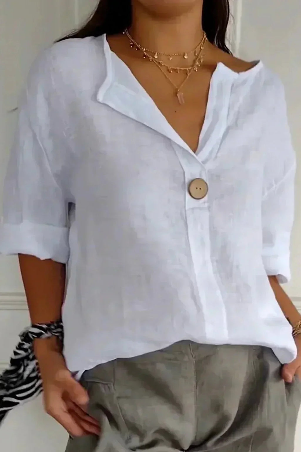 Zamma | Blusa de Lino Relajada con Escote en V