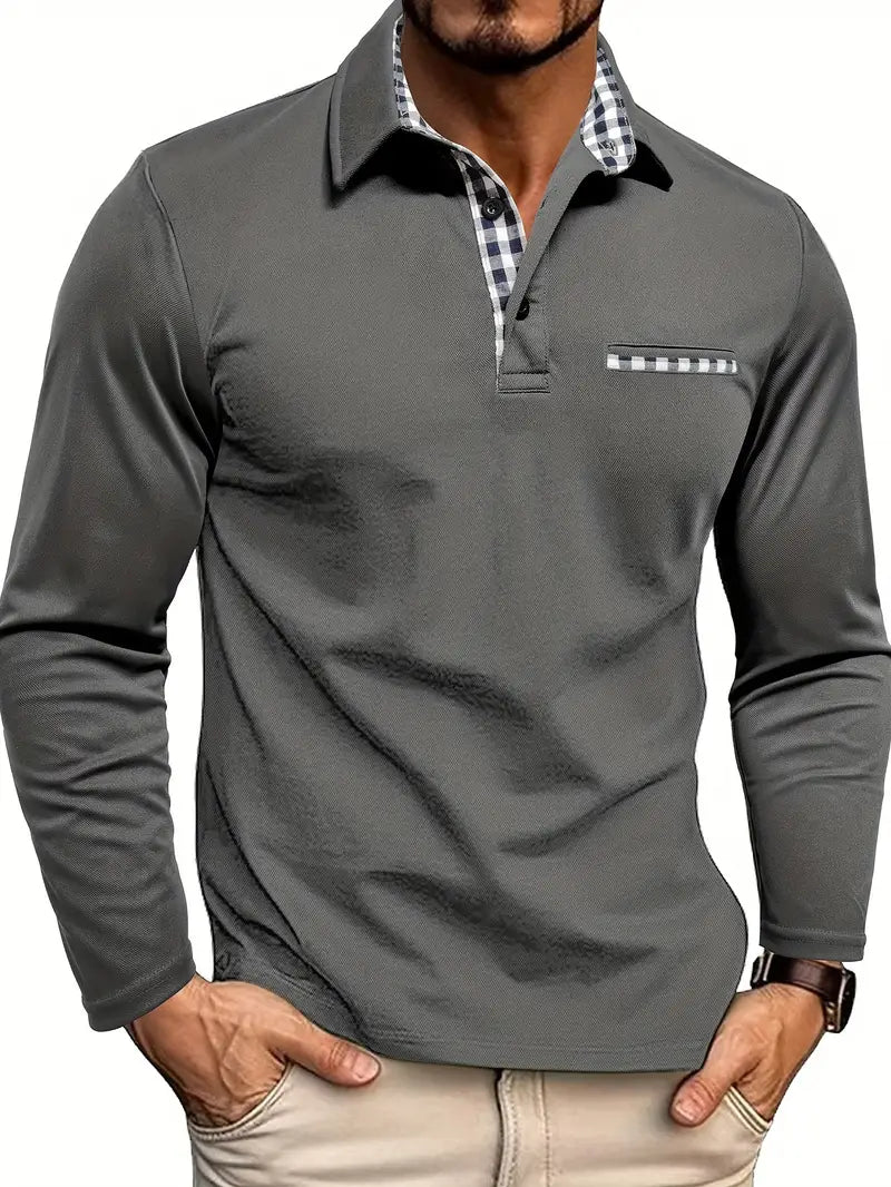 Adrián | Camiseta polo gris de manga larga