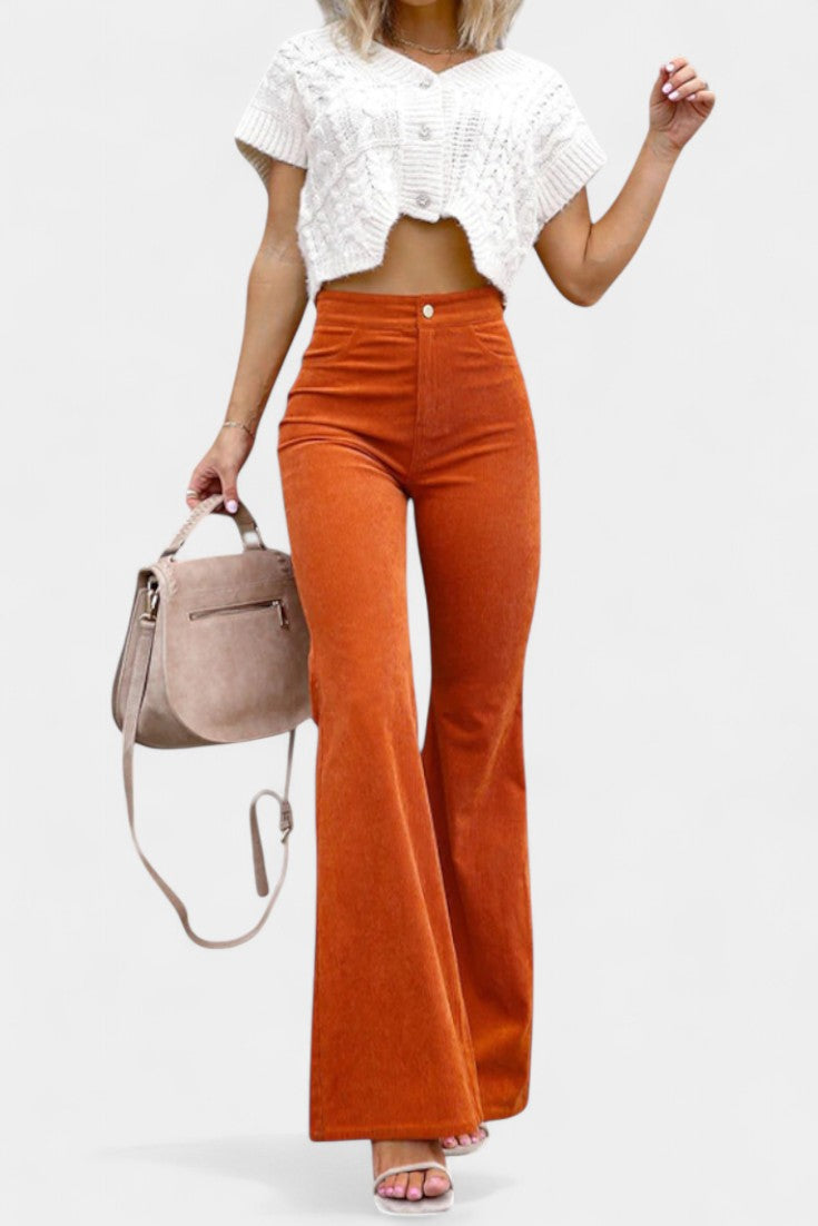Kiara | Pantalones de Terciopelo de Pierna Ancha de Cintura Alta