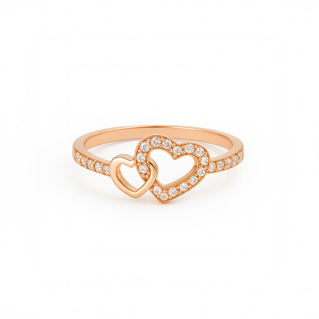 ANILLO VALENTINO COSTA DOBLE CORAZÓN CON CIRCONITAS