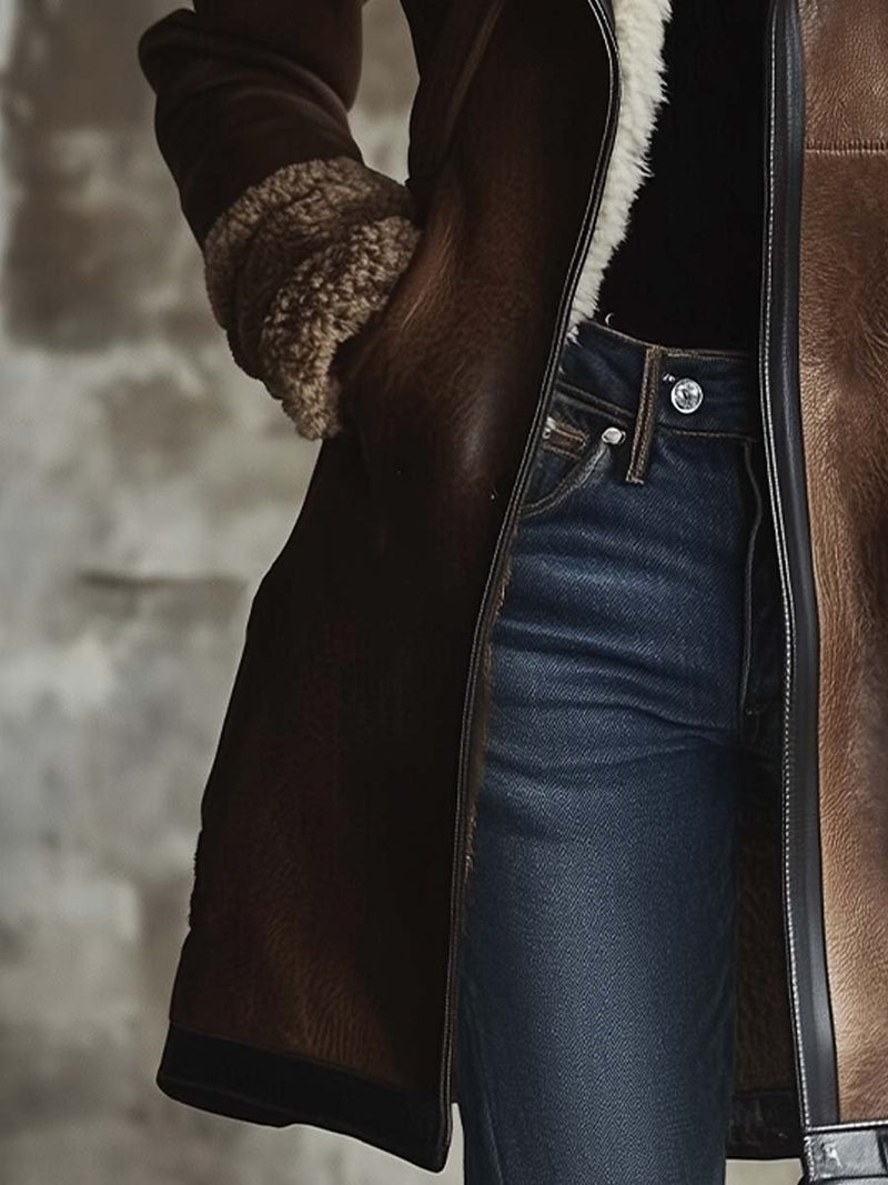ABRIGO VINTAGE CUELLO LAMBSKIN CONTRASTE