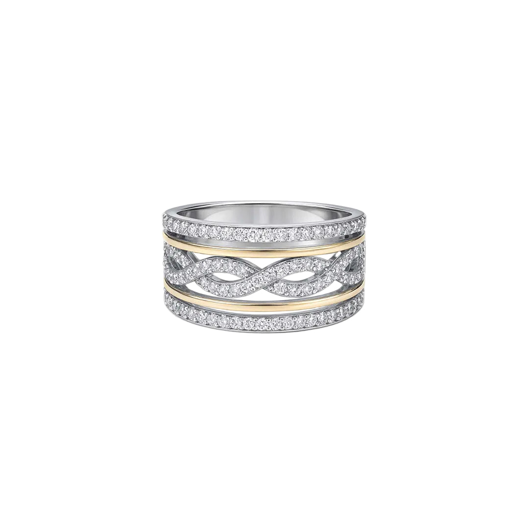 ANILLO VALENTINO COSTA TRIPLE ARO BICOLOR ENTRELAZADO CON CIRCONITAS