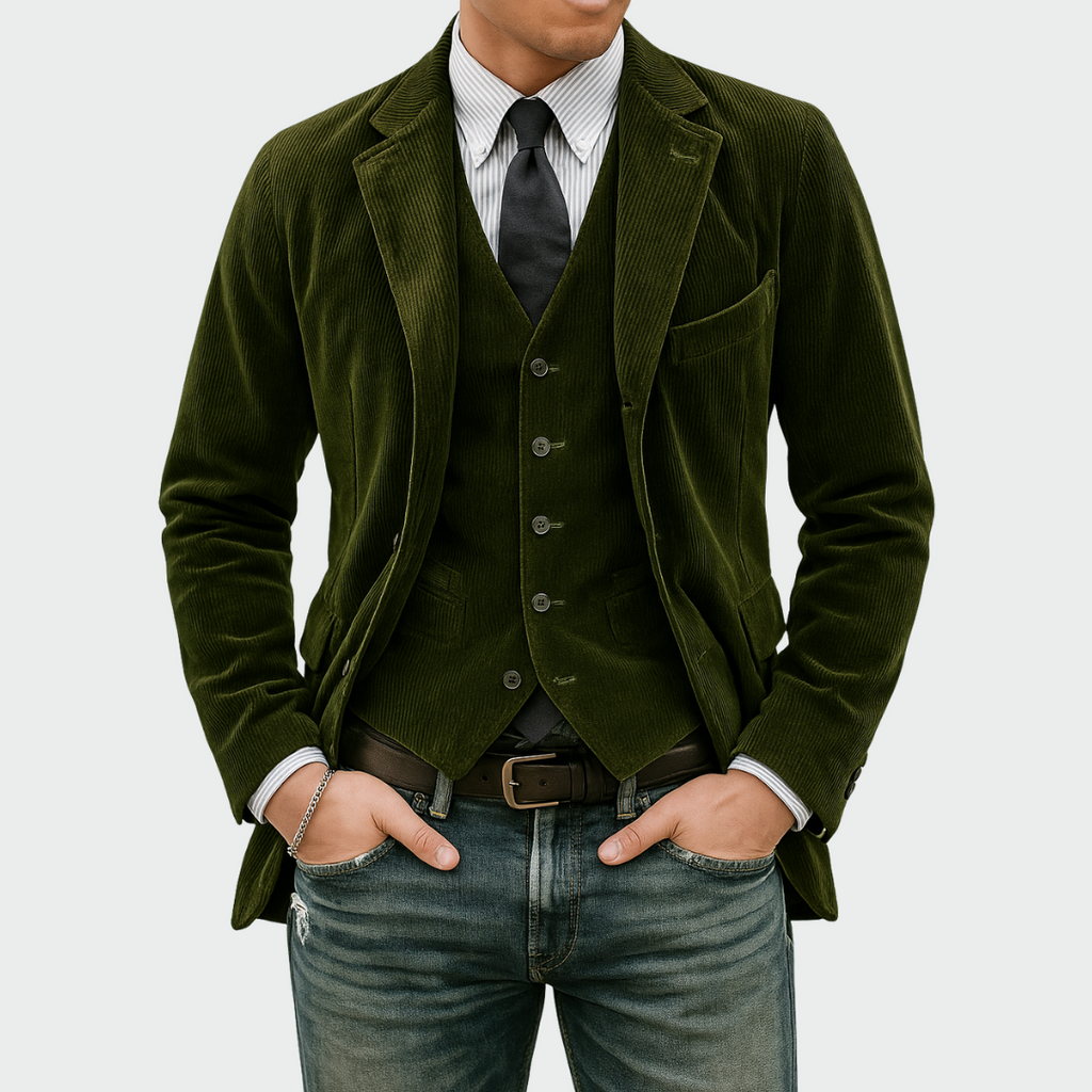 Tommy | Conjunto de 2 Piezas: Blazer y Chaleco de Terciopelo